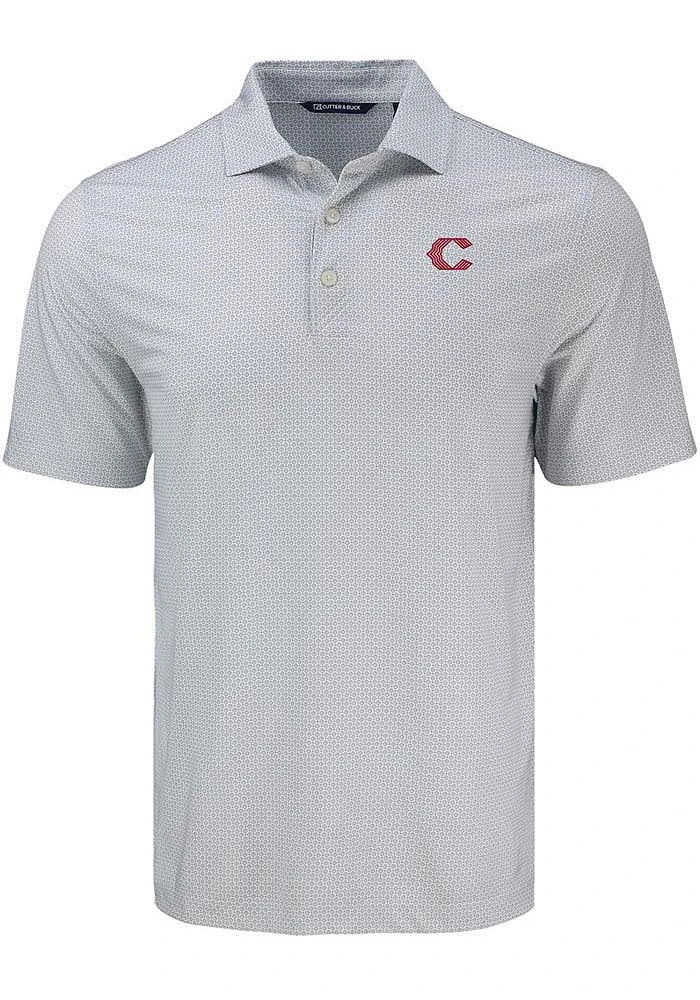 Cutter and Buck Cincinnati Reds Mens Grey City Connect Pike Diamond Dot Short Sleeve Polo