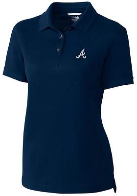 Cutter and Buck Atlanta Braves Womens Navy Blue Advantage Pique Short Sleeve Polo Shirt