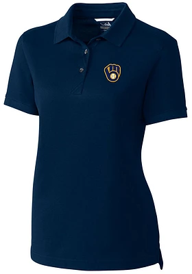 Cutter and Buck Milwaukee Brewers Womens Navy Blue Advantage Pique Short Sleeve Polo Shirt