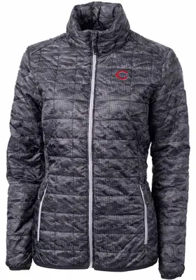 Cutter and Buck Cincinnati Reds Womens Black Rainier PrimaLoft Printer Puffer Filled Jacket