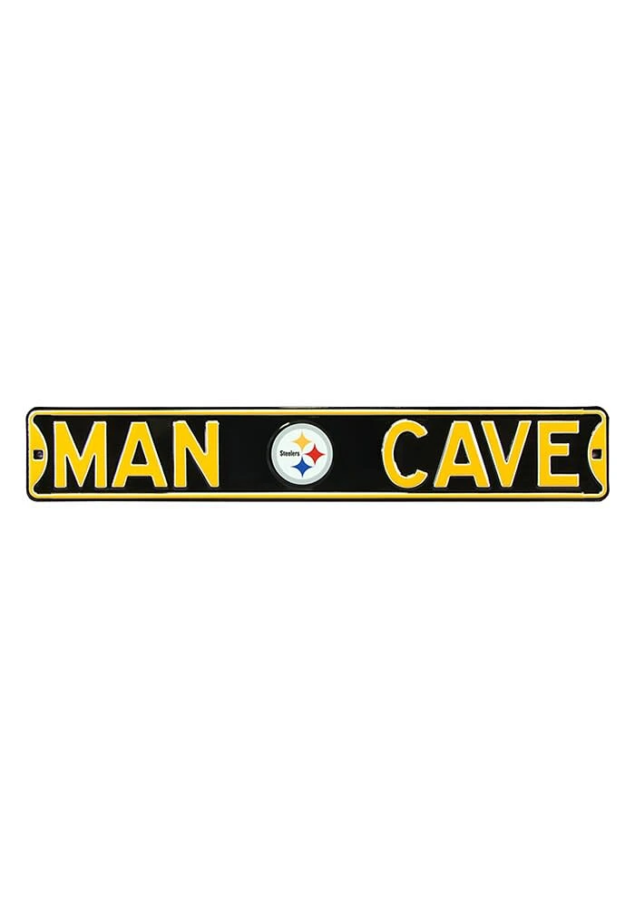 Pittsburgh Steelers 6x36 Man Cave Street Sign - Black