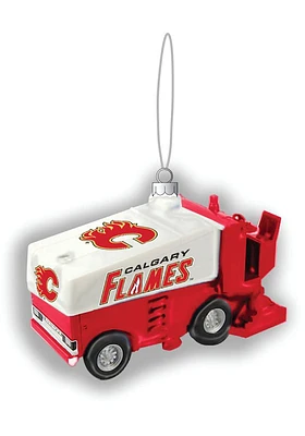 Calgary Flames Blown Glass Zamboni Ornament - Orange
