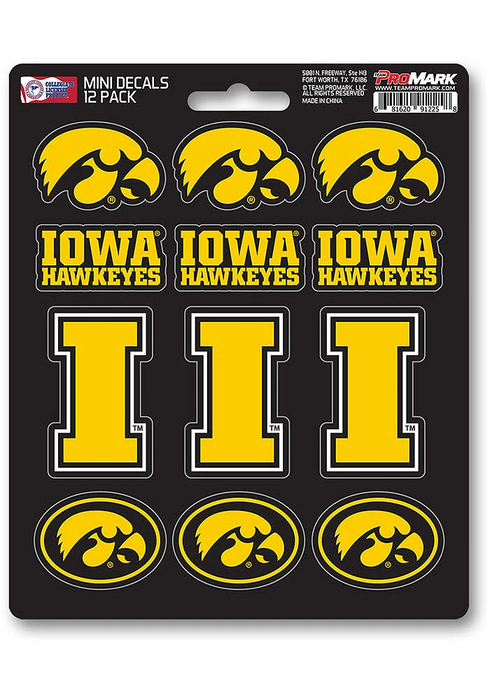 Sports Licensing Solutions Iowa Hawkeyes 12 Pack Mini Auto Decal - Black