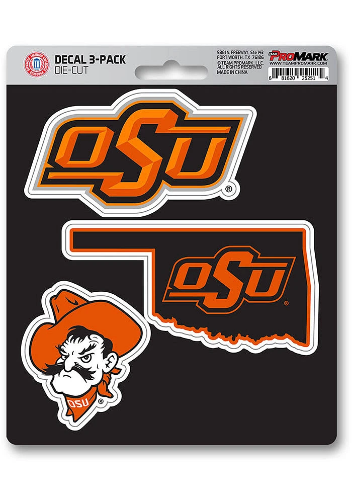 Sports Licensing Solutions Oklahoma State Cowboys 5x7 inch 3 Pack Die Cut Auto Decal - Orange