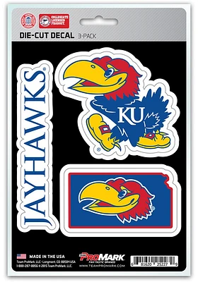 Sports Licensing Solutions Kansas Jayhawks 5x7 inch 3 Pack Die Cut Auto Decal - Blue