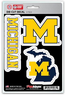 Sports Licensing Solutions Michigan Wolverines 5x7 inch 3 Pack Die Cut Auto Decal - Blue