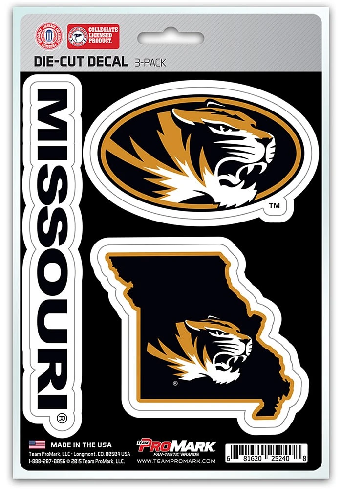 Sports Licensing Solutions Missouri Tigers 5x7 inch 3 Pack Die Cut Auto Decal - Gold