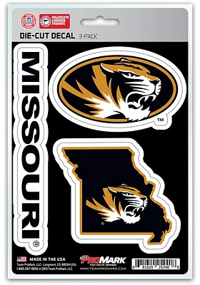 Sports Licensing Solutions Missouri Tigers 5x7 inch 3 Pack Die Cut Auto Decal - Gold