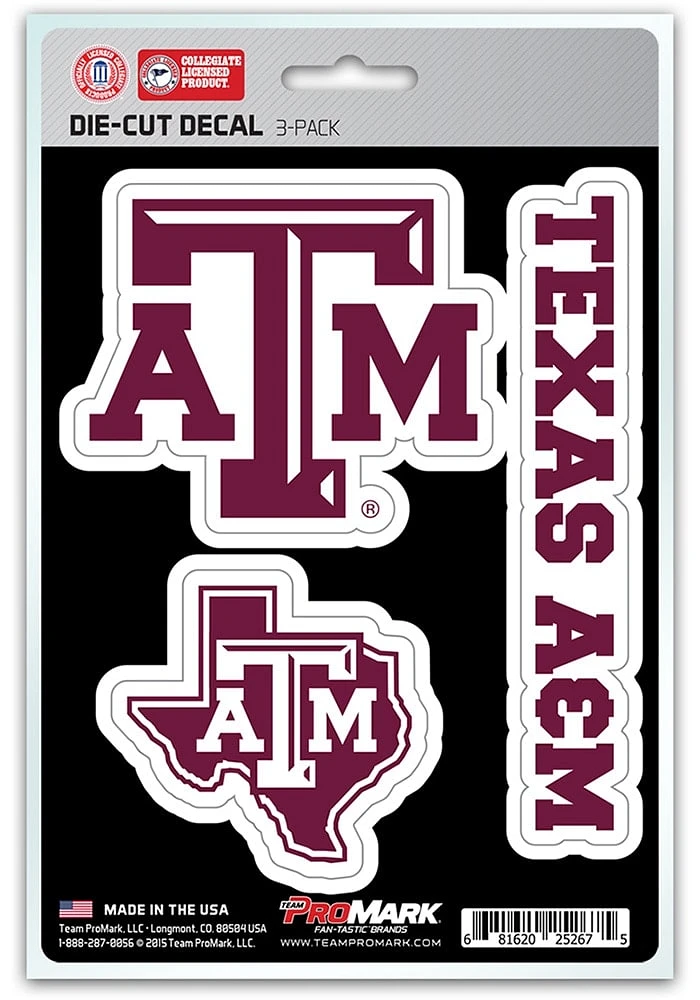 Sports Licensing Solutions Texas A&M Aggies 5x7 inch 3 Pack Die Cut Auto Decal - Maroon