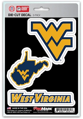 Sports Licensing Solutions West Virginia Mountaineers 5x7 inch 3 Pack Die Cut Auto Decal - Navy Bl..