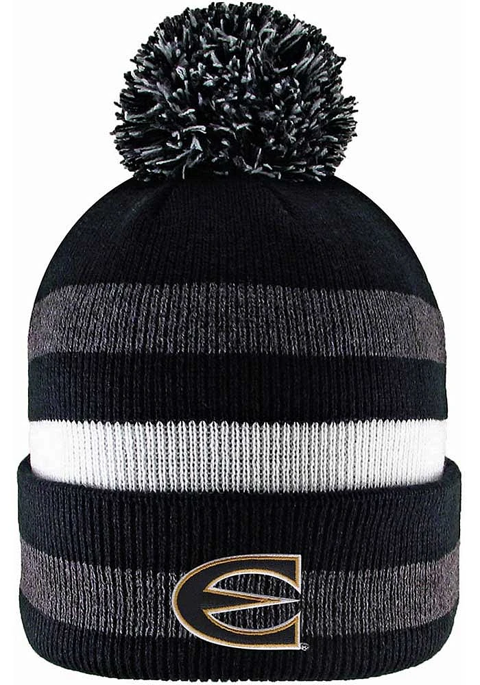 LogoFit Emporia State Hornets Black Primetime Striped Pom Mens Knit Hat