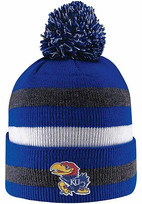 LogoFit Kansas Jayhawks Blue Primetime Striped Pom Mens Knit Hat