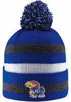 LogoFit Kansas Jayhawks Blue Primetime Striped Pom Mens Knit Hat