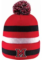 LogoFit Miami RedHawks Red Primetime Striped Pom Mens Knit Hat