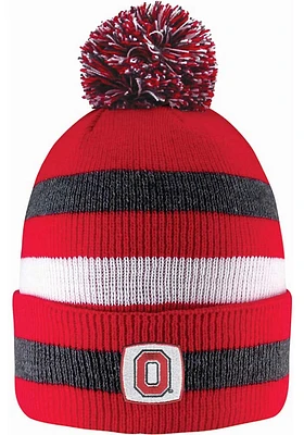 LogoFit Ohio State Buckeyes Red Primetime Striped Pom Iconic Mens Knit Hat