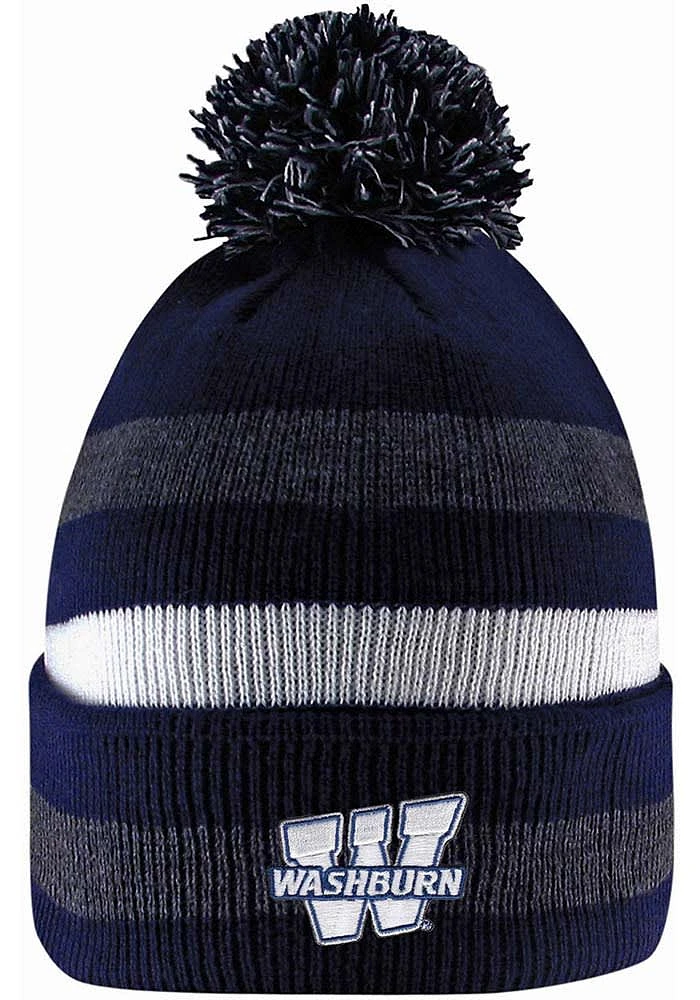 LogoFit Washburn Ichabods Navy Blue Primetime Striped Pom Mens Knit Hat