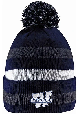 LogoFit Washburn Ichabods Navy Blue Primetime Striped Pom Mens Knit Hat