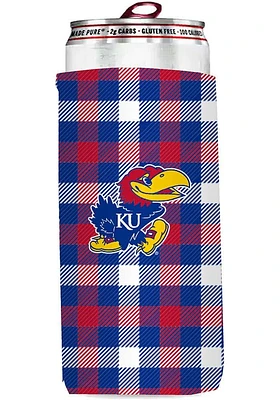Logo Brands Kansas Jayhawks 12 oz Plaid Slim Coolie