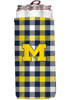 Logo Brands Michigan Wolverines 12 oz Plaid Slim Coolie