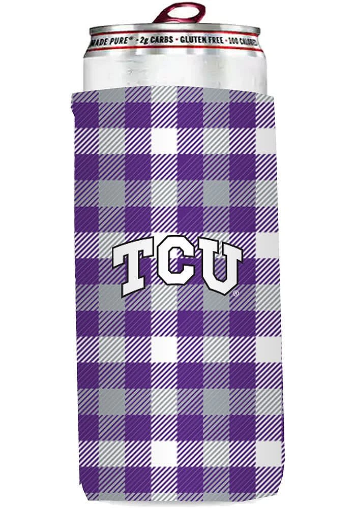 Logo Brands TCU Horned Frogs 12 oz Plaid Slim Coolie