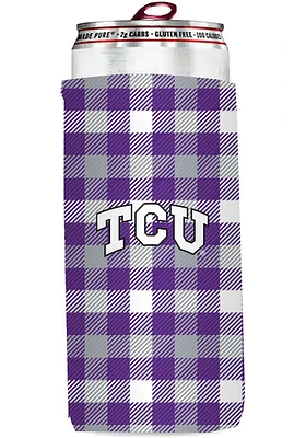 Logo Brands TCU Horned Frogs 12 oz Plaid Slim Coolie
