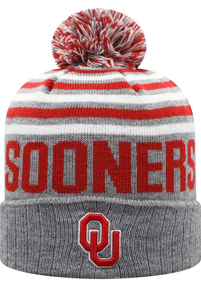Top of the World Oklahoma Sooners Grey Ensuing Cuff Pom Mens Knit Hat