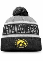 Top of the World Iowa Hawkeyes Grey Primary Stripe Crown Cuff Pom Mens Knit Hat