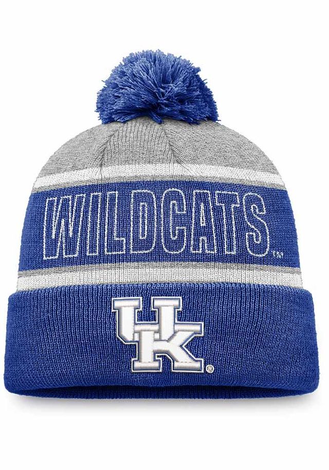 Top of the World Kentucky Wildcats Grey Stripe Crown Cuff Pom Design Mens Knit Hat