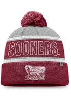 Top of the World Oklahoma Sooners Grey Primary Stripe Crown Cuff Pom Mens Knit Hat