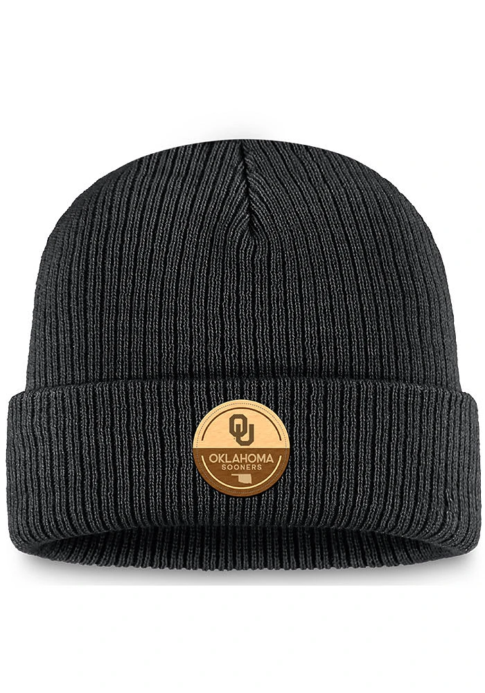 Top of the World Oklahoma Sooners Black U Root Patch Cuff Classic Mens Knit Hat