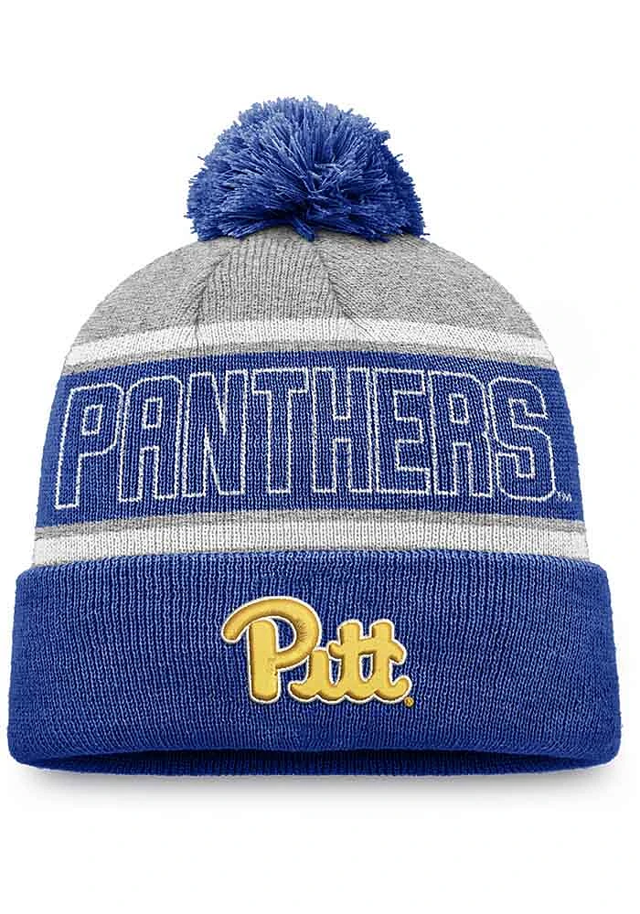 Top of the World Pitt Panthers Grey Primary Stripe Crown Cuff Pom Mens Knit Hat