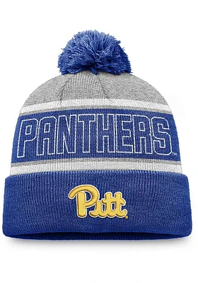 Top of the World Pitt Panthers Grey Primary Stripe Crown Cuff Pom Mens Knit Hat