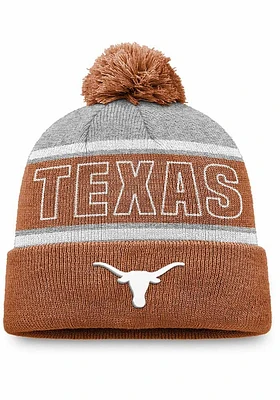 Top of the World Texas Longhorns Grey Primary Stripe Crown Cuff Pom Mens Knit Hat