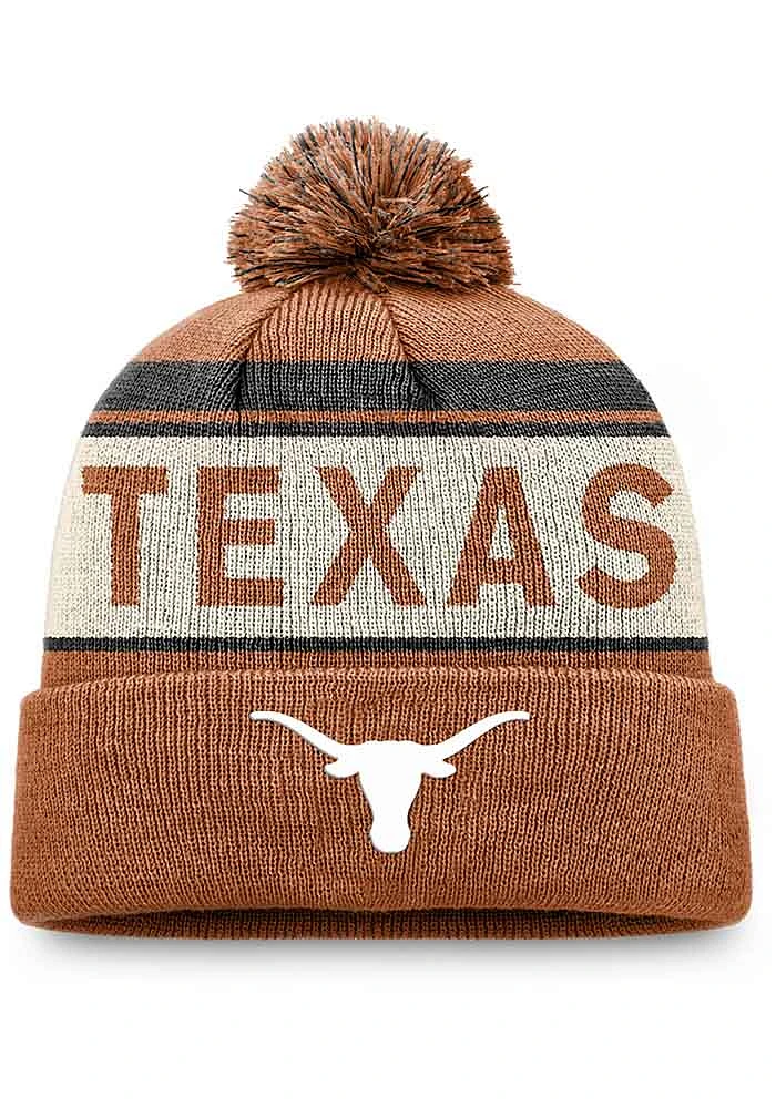 Top of the World Texas Longhorns Burnt Orange Primary Cream Stripe Cuff Pom Mens Knit Hat