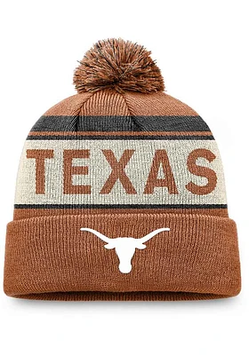 Top of the World Texas Longhorns Burnt Orange Primary Cream Stripe Cuff Pom Mens Knit Hat
