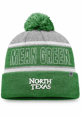 Top of the World North Texas Mean Green Grey Primary Stripe Crown Cuff Pom Mens Knit Hat