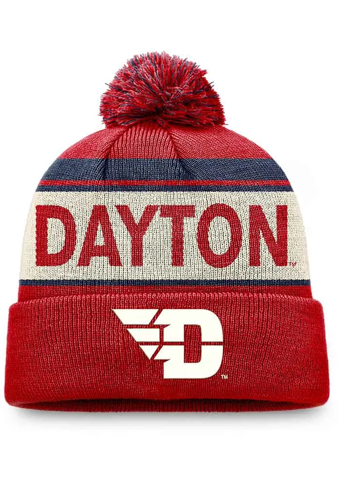 Top of the World Dayton Flyers Red Primary Cream Stripe Cuff Pom Mens Knit Hat