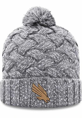 Top of the World North Texas Mean Green Grey Primary Patch Cuff Pom Womens Knit Hat
