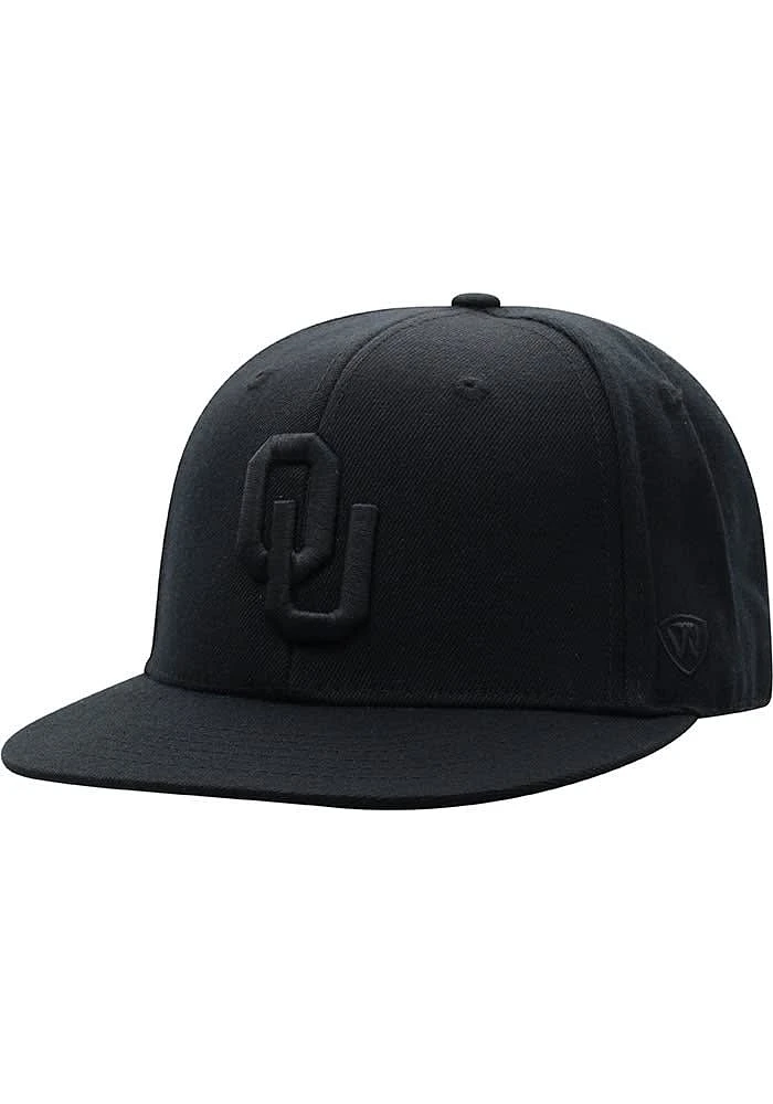 Top of the World Oklahoma Sooners Mens Black Out Flat Bill Fitted Hat