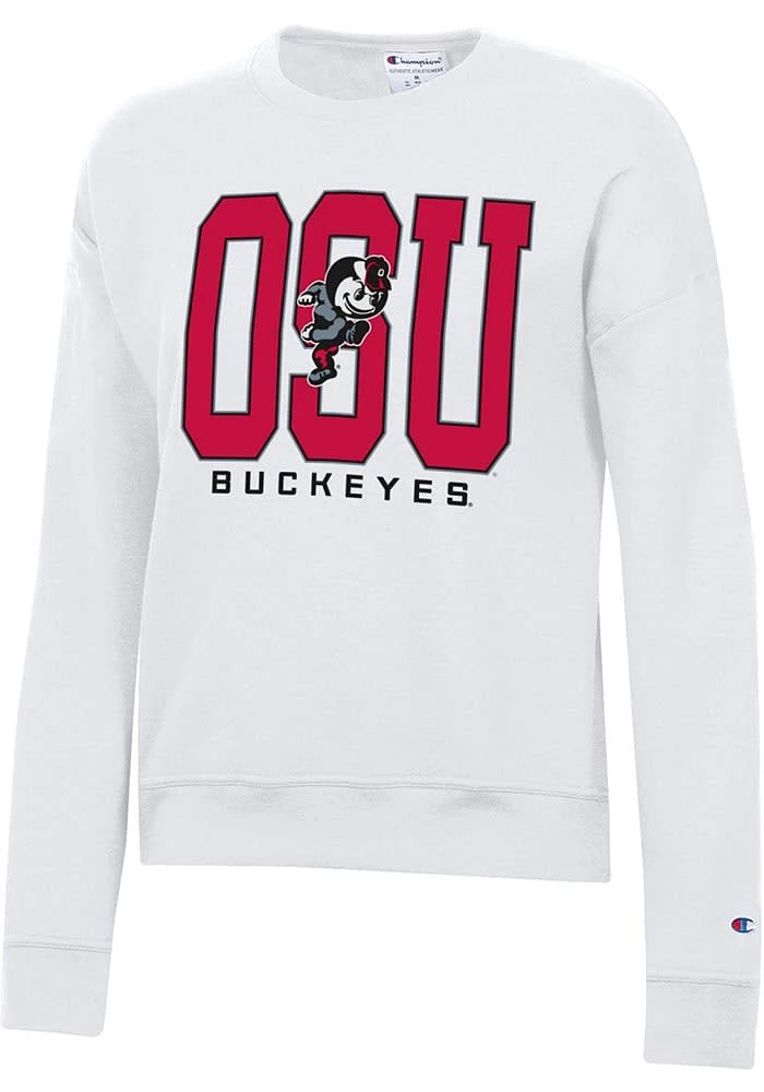 Champion Ohio State Buckeyes Womens White Powerblend Style Crew Sweatshirt