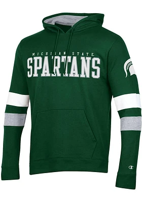 Champion Michigan State Spartans Mens Green Blocked Sleeve Long Hoodie