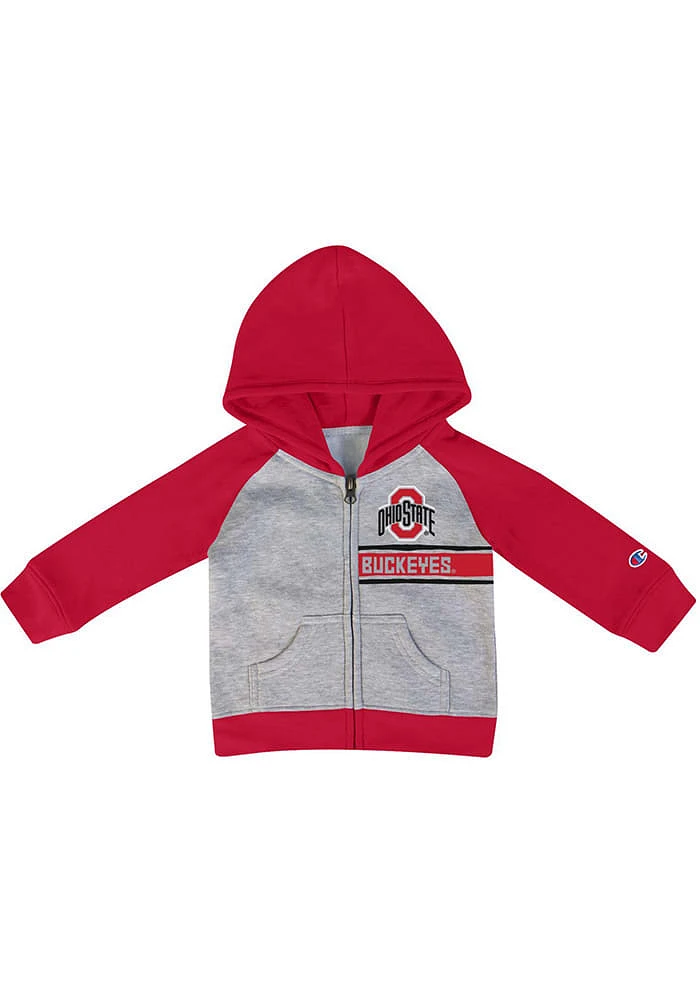 Champion Ohio State Buckeyes Toddler Primary Design Long Sleeve Full Zip Sweatshirt - Grey