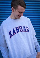 Champion Kansas Jayhawks Mens Grey Wordmark Reverse Weave Long Sleeve Crew Sweatshirt