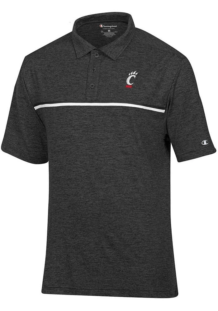 Champion Cincinnati Bearcats Mens Charcoal Stadium Double Stripe Sueded Short Sleeve Polo