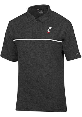 Champion Cincinnati Bearcats Mens Charcoal Stadium Double Stripe Sueded Short Sleeve Polo