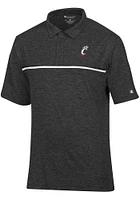 Champion Cincinnati Bearcats Mens Charcoal Stadium Double Stripe Sueded Short Sleeve Polo