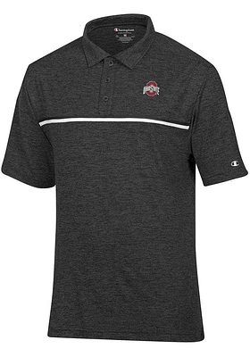 Champion Ohio State Buckeyes Mens Charcoal Stadium Double Stripe Sueded Short Sleeve Polo