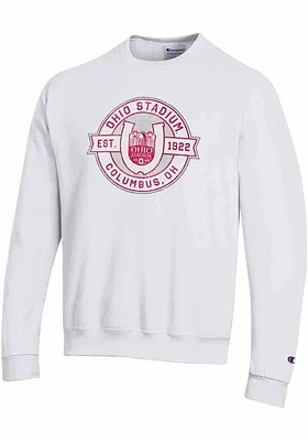 Champion Ohio State Buckeyes Mens White Circle Stadium Long Sleeve Crew Sweatshirt