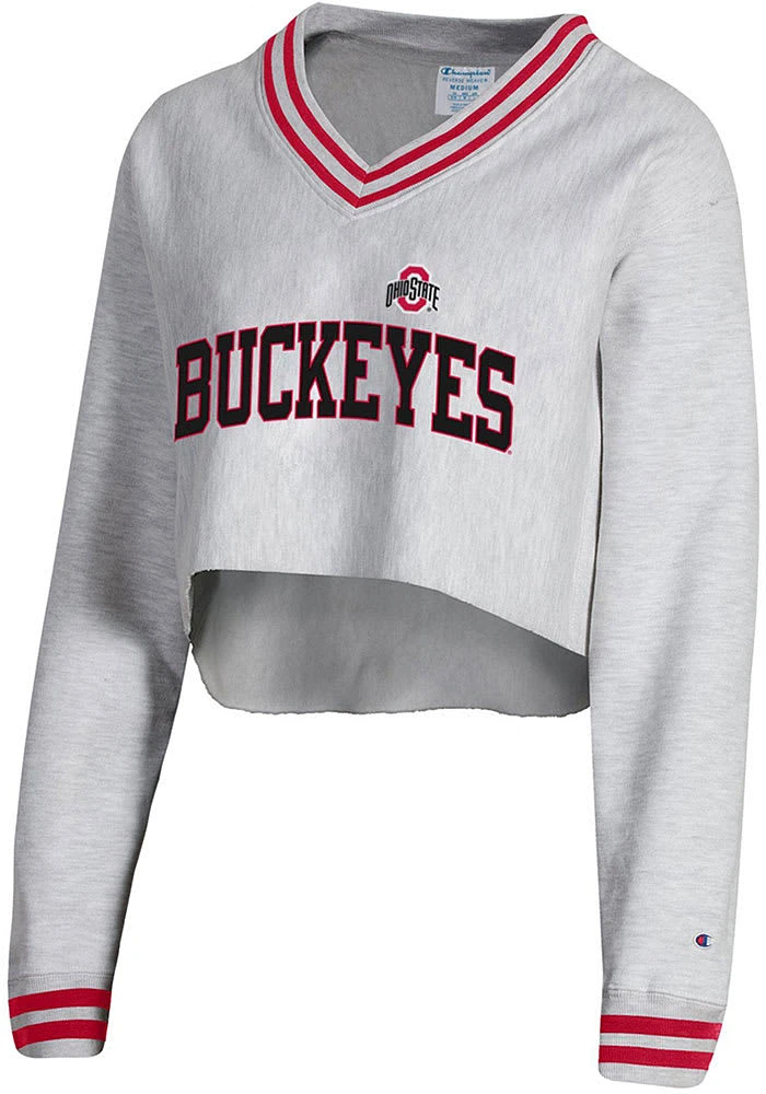 Champion Ohio State Buckeyes Womens Grey Higher Ed Crop Crew Sweatshirt