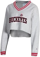 Champion Ohio State Buckeyes Womens Grey Higher Ed Crop Crew Sweatshirt